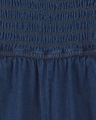 Girls Smocked Denim Wide-Leg Jumpsuit - Dark Wash, image 2 of 3 slides