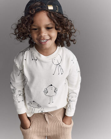 Toddler Travel Squish Character Long-Sleeve Graphic Tee - Cream, 