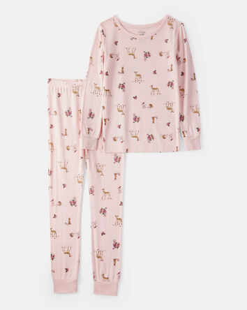 Filles - Pyjamas 2 pièces à manches longues PurelySoft avec imprimé cerf et floral - Rose, 