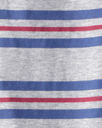 Baby Boy Striped Short-Sleeve Henley Tee - Grey, 