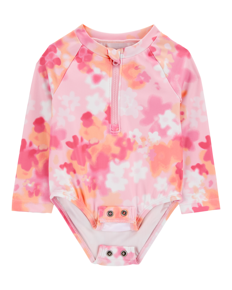 Baby 1-Piece Floral Print Long-Sleeve Rashguard Swimsuit - Pink, image 2 of 5 slides