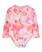 Baby 1-Piece Floral Print Long-Sleeve Rashguard Swimsuit - Pink, image 2 of 5 slides