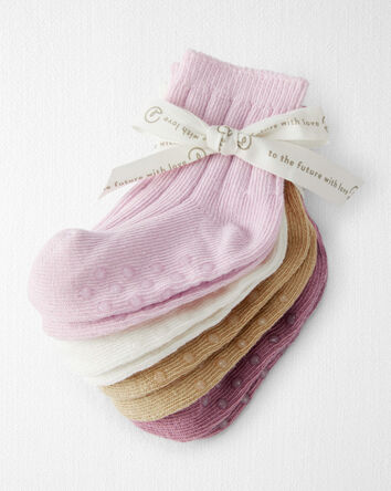 Baby Toddler Girl 4-Pack No-Slip Socks Made with Organic Cotton, 