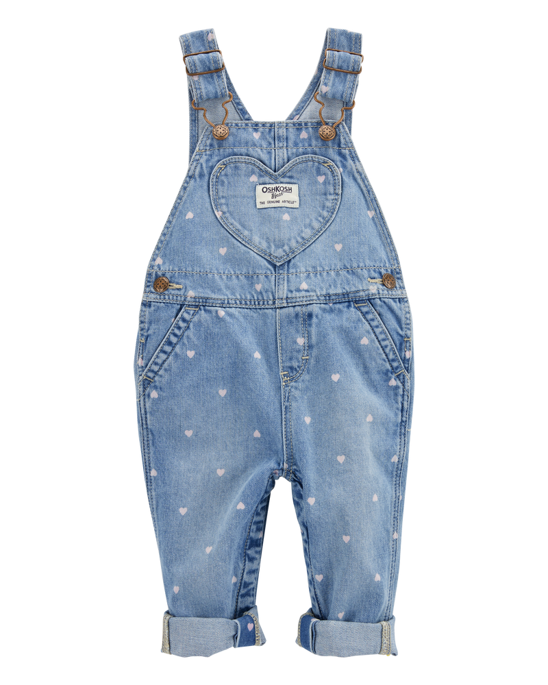 B&eacute;b&eacute; Salopette en denim tricot&eacute; &agrave; motifs de c&oelig;urs - Bleu, image 1 sur 3 diapositives