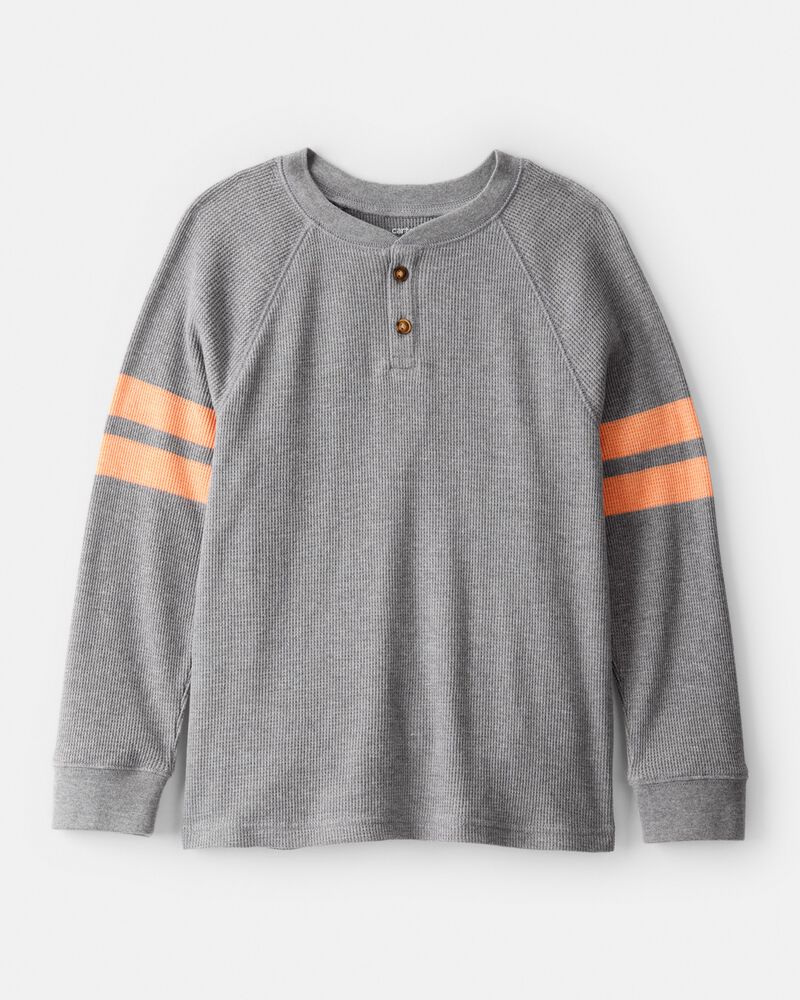 Boys Stripe Thermal Long-Sleeve Henley T-Shirt - Grey, image 1 of 3 slides