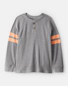 Boys Stripe Thermal Long-Sleeve Henley T-Shirt - Grey, image 1 of 3 slides