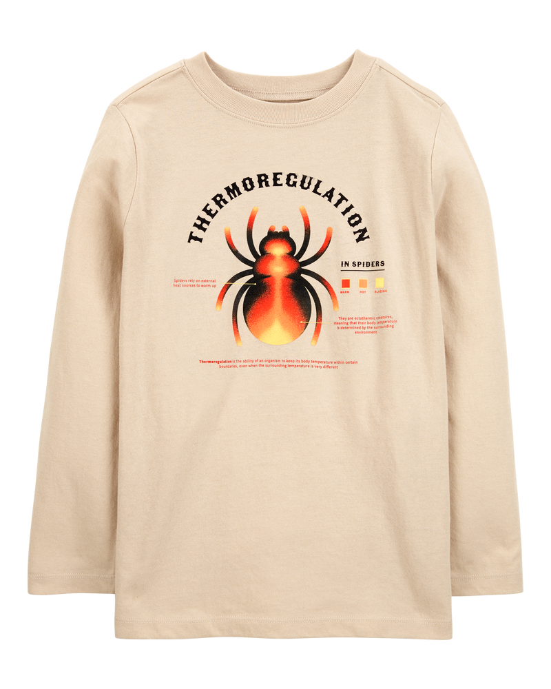 Kid Spider Cotton Blend Long-Sleeve Tee - Khaki, image 1 of 3 slides