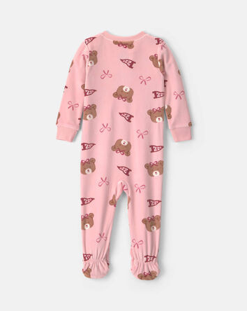 Toddler Girl 1-Piece Bears & Bows DreamPlush Snug Fit Footed Pyjama - Pink, 