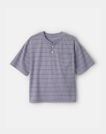 Gar&ccedil;ons - T-shirt henley &agrave; rayures - Bleu fonc&eacute;, 