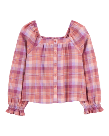 Kid Pink Plaid Button-Front Shirt, 
