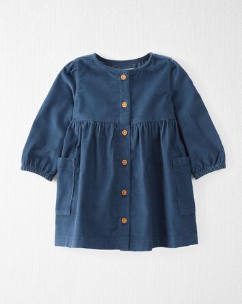 Baby Organic Cotton Corduroy Pocket Dress in Dark Sea Blue, 