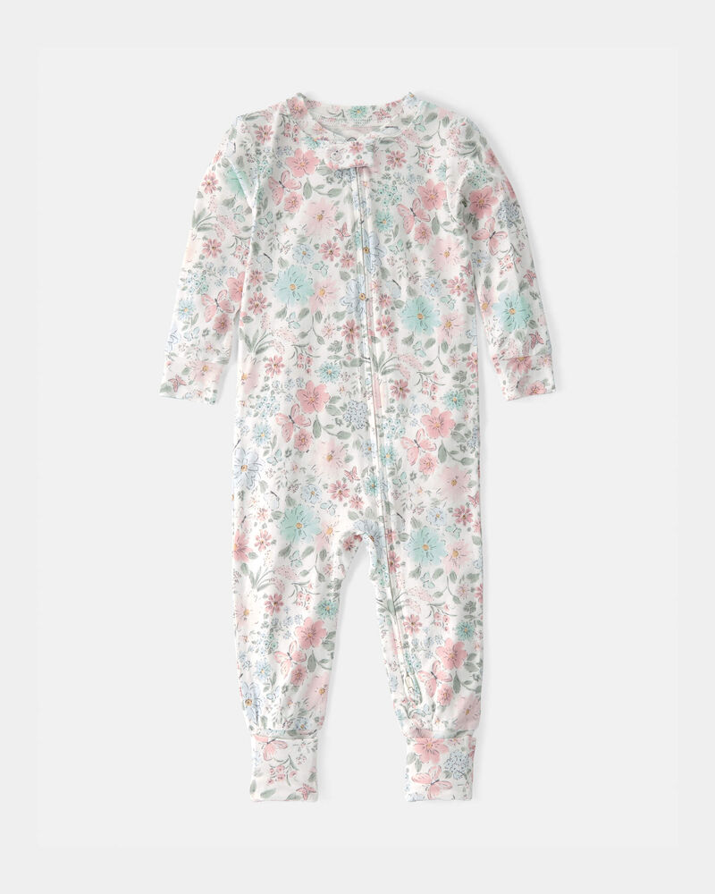 Baby Girl Butterfly Garden PurelySoft 2-Way Zip 1-Piece Pajama, image 1 of 7 slides
