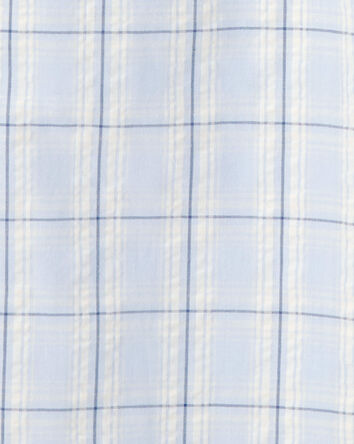 Girls Plaid Smocked Jumpsuit - Blue, 