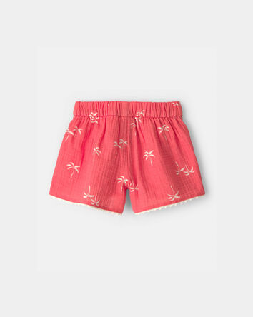 Toddler Girl Palm Tree Tropical Gauze Fashion Shorts - Red, 