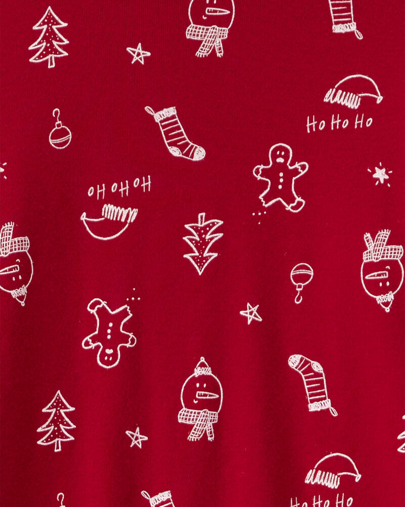 Adult Christmas 100% Cotton Snug Fit 2-Piece Pyjamas - Red, image 2 of 3 slides
