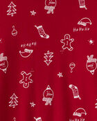 Adult Christmas 100% Cotton Snug Fit 2-Piece Pyjamas - Red, image 2 of 3 slides