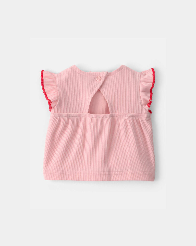 Baby Girl 3-Piece Headband, Top & Chambray Short Set - Pink, image 2 of 6 slides