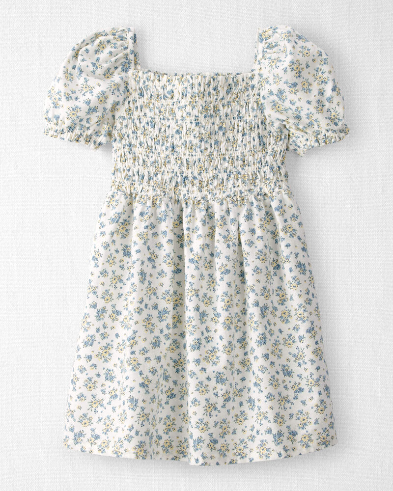 Tout-petit fille - Robe &agrave; smocks faite avec du coton biologique, imprim&eacute; jardin printanier, image 1 sur 4 diapositives
