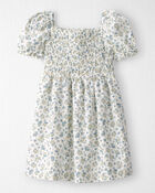 Tout-petit fille - Robe &agrave; smocks faite avec du coton biologique, imprim&eacute; jardin printanier, image 1 sur 4 diapositives