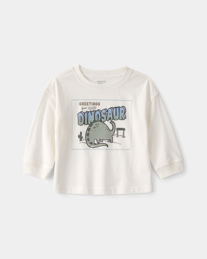 Baby Boy Dinosaur Long-Sleeve Graphic Tee - Cream, image 1 of 4 slides