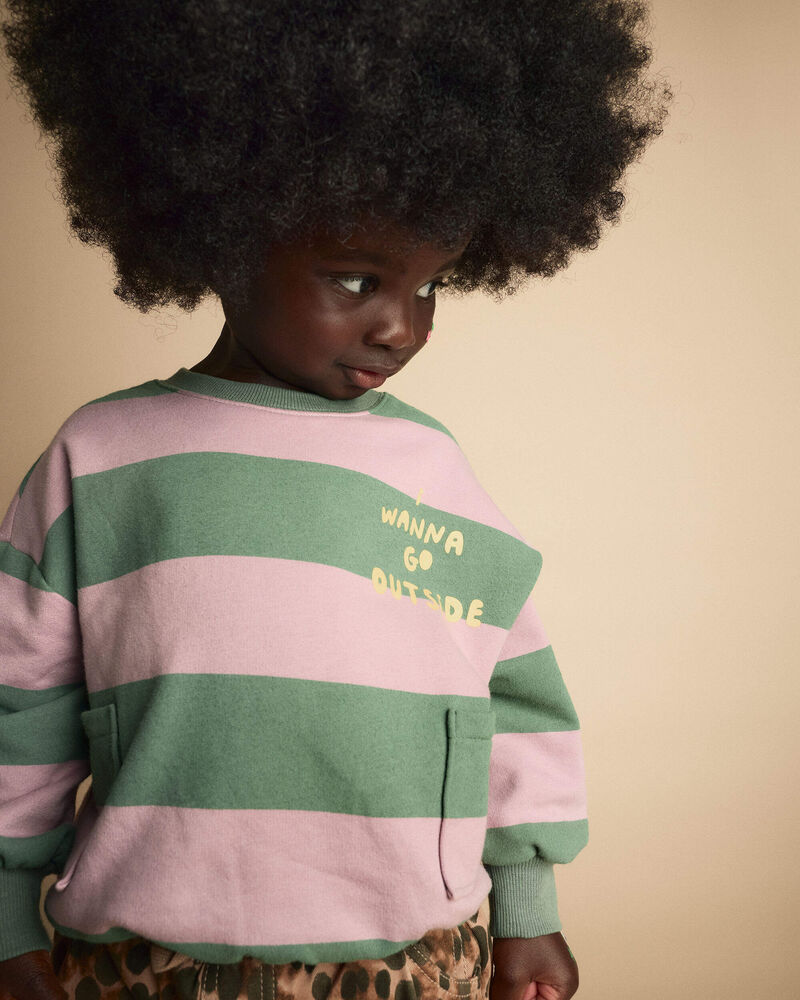 Toddler 'I Wanna Go Outside!' Otter Sweatshirt&trade; with Pockets in Stripes - Olive/Pink, image 5 of 6 slides