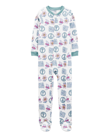 Kid 1-Piece Peace Sign Fleece Footie Pyjamas, 