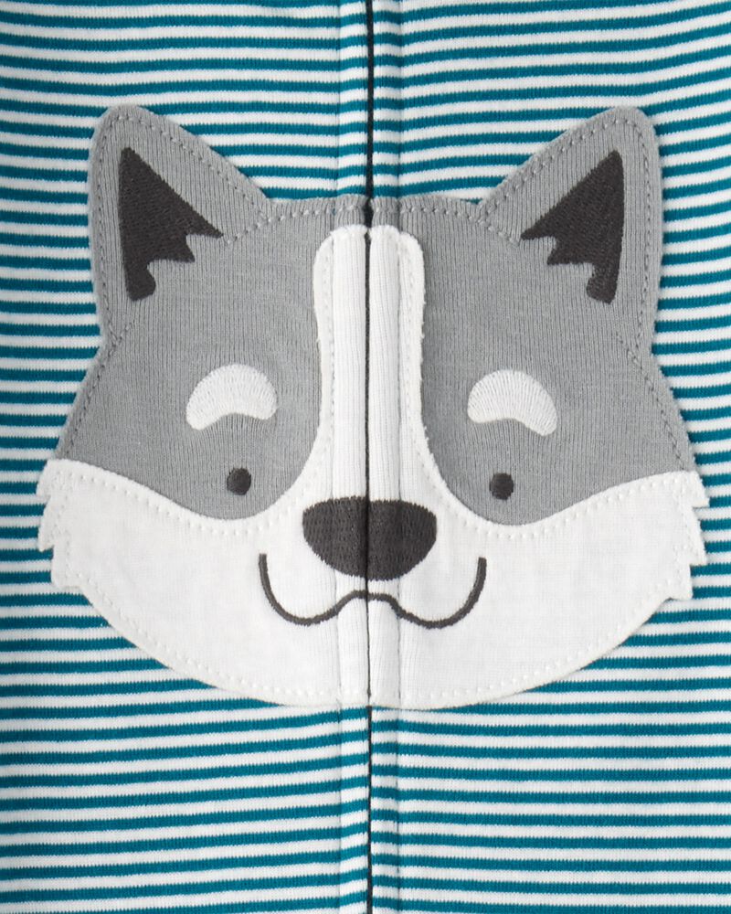 Toddler Boy Dog Striped 100% Cotton Snug Fit Footie 1-Piece Pyjamas - Blue, image 3 of 4 slides