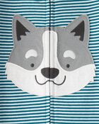 Toddler Boy Dog Striped 100% Cotton Snug Fit Footie 1-Piece Pyjamas - Blue, image 3 of 4 slides