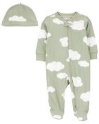 Baby 2-Piece Cloud 2-Way Zip Sleeper Pyjamas & Cap Set, image 1 of 4 slides