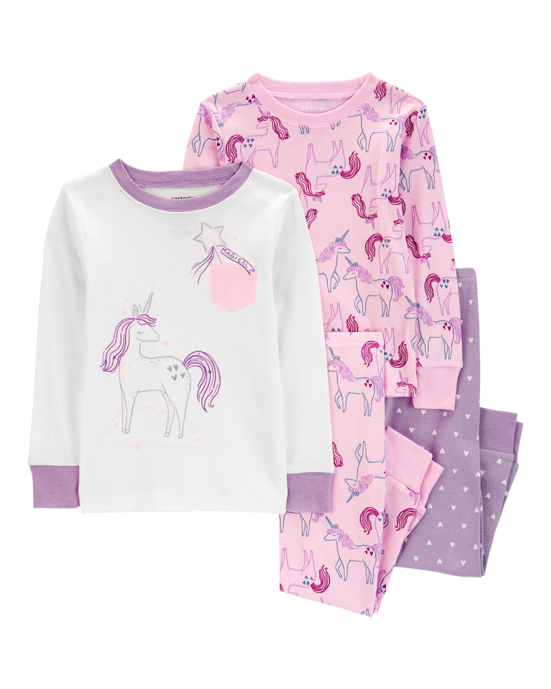 Baby 4-Piece Unicorn 100% Snug Fit Cotton Pyjamas, image 1 of 4 slides
