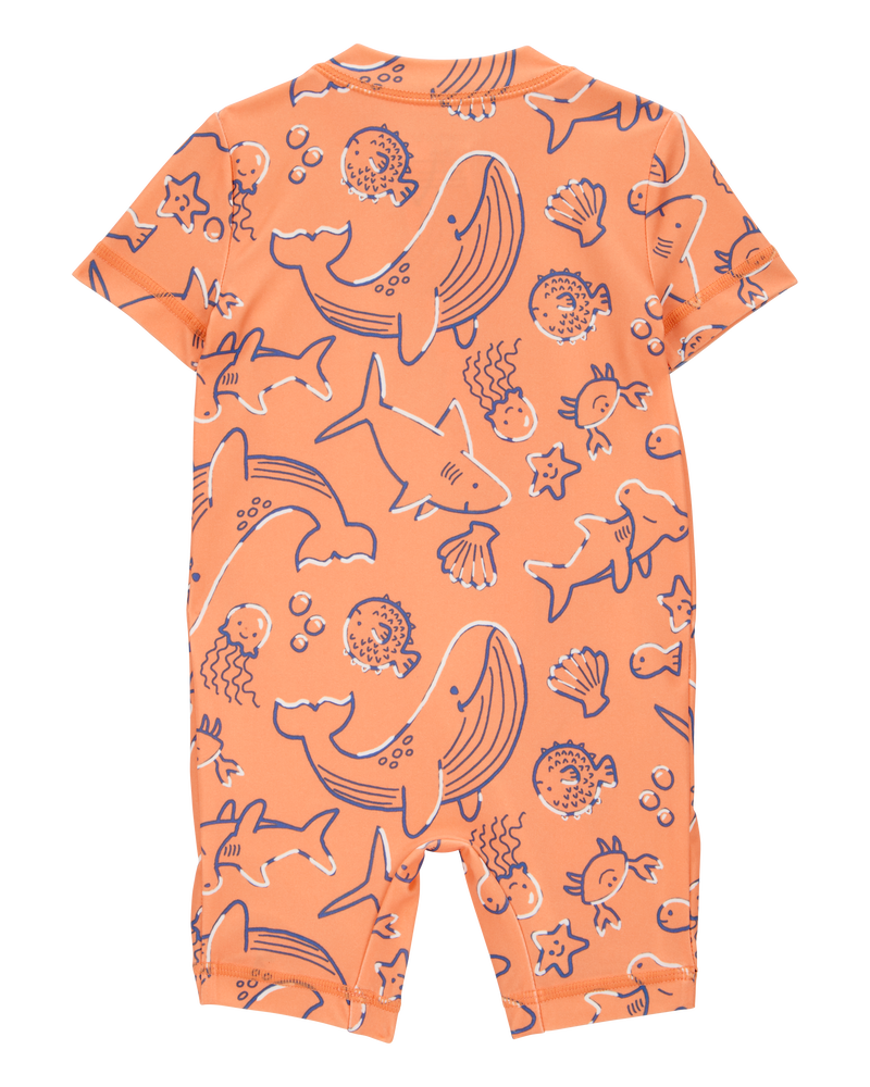 Baby Boy 1-Piece Whale Print Rashguard, image 2 of 4 slides