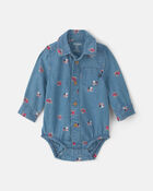 Baby Boy Snowman Chambray Long-Sleeve Bodysuit - Blue, image 1 of 3 slides