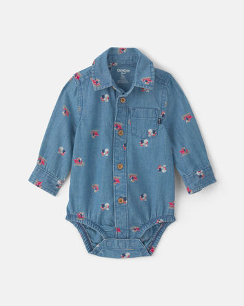 Baby Boy Snowman Chambray Long-Sleeve Bodysuit - Blue, 
