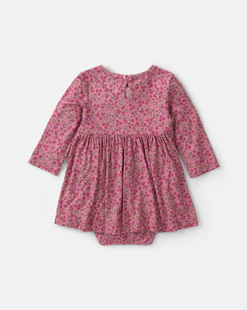 Baby Girl Floral PurelySoft&trade; Long-Sleeve Bodysuit Dress - Pink, 
