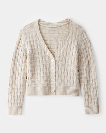 Kid Cropped Sweater Knit Cardigan - Ivory, 