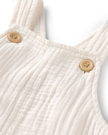 Baby Gauze Sleeveless Shortall in White, 