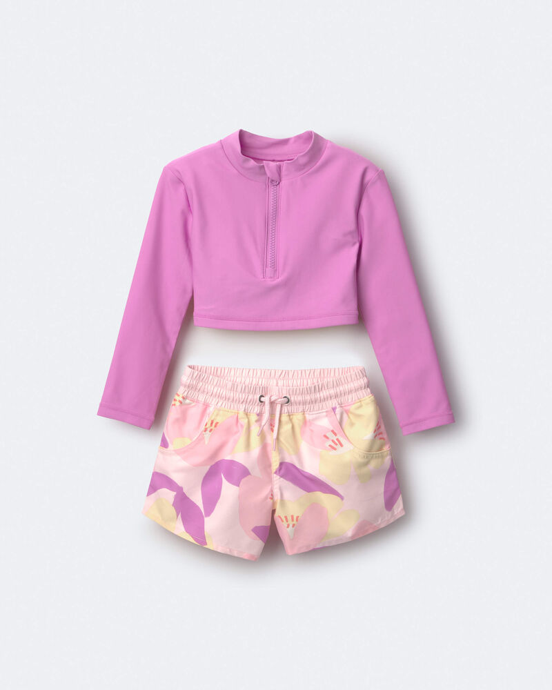 Tout-petit fille - Maillot dermoprotecteur &eacute;court&eacute; &agrave; manches longues &agrave; imprim&eacute; tropical - Mauve/Rose, image 2 sur 6 diapositives