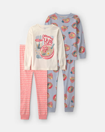 Filles - Pyjama ajust&eacute; 4 pi&egrave;ces en 100 % coton &agrave; motif ramen - Bleu/Rose, 
