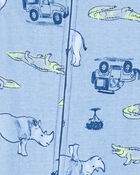 Baby Boy Safari Print Snug Fit Cotton Footie 1-Piece Pyjamas - Blue, image 2 of 4 slides
