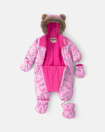 Baby Girl 1 Piece Bear Snowsuit- Pink , 