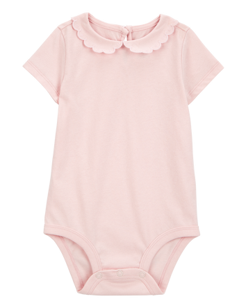 Baby Scalloped Collar Short-Sleeve Bodysuit - Pink, 