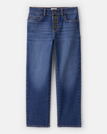 Girls Button-Front Straight Leg Jeans - Blue, 