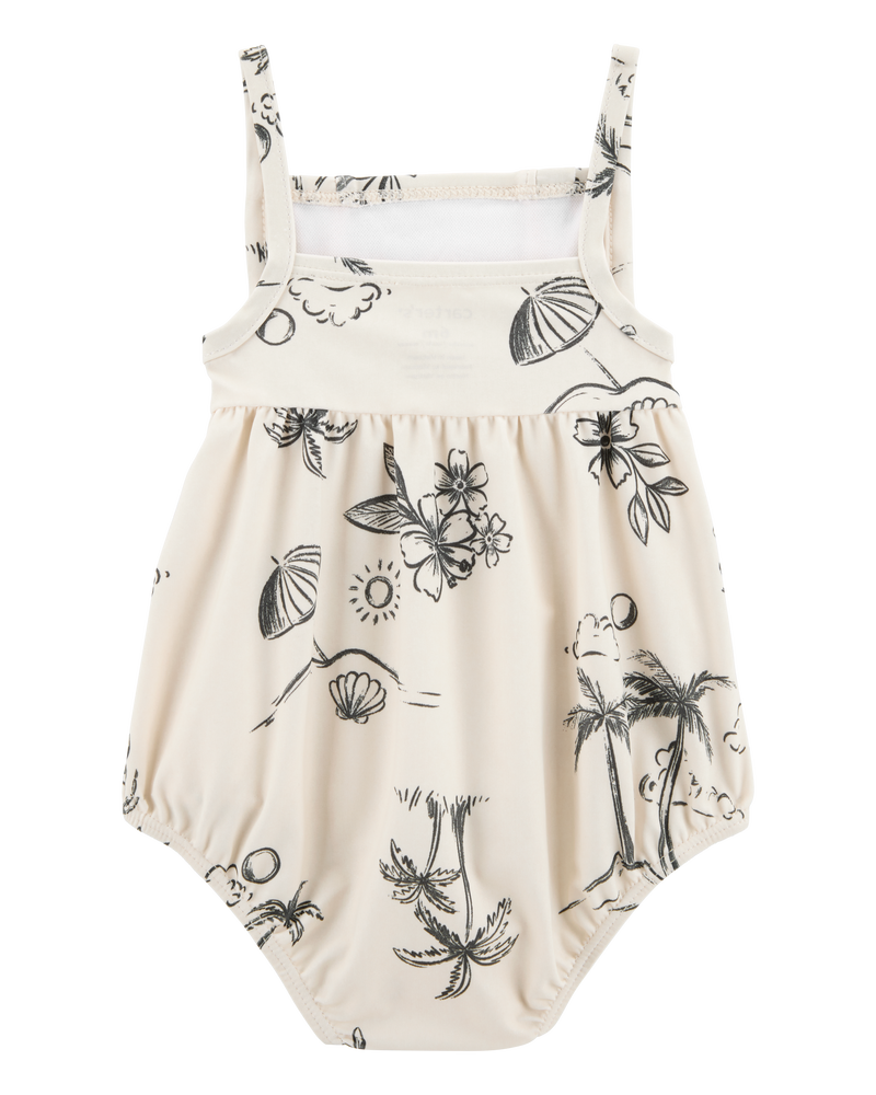Baby Girl 1-Piece Beach Print Swimsuit, image 3 of 5 slides