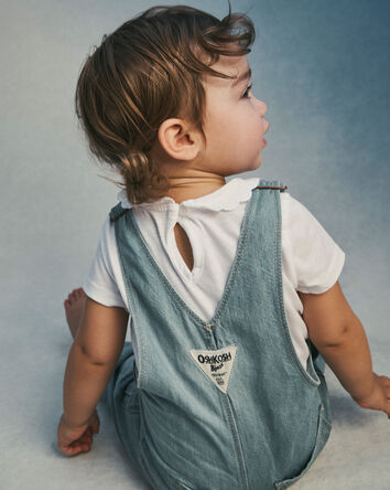 B&eacute;b&eacute; fille - Salopette &agrave; empi&egrave;cement en denim - D&eacute;lav&eacute; clair, 