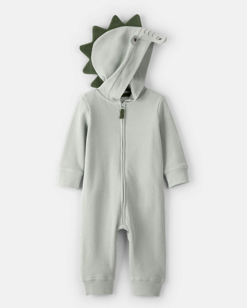 Baby Boy Alligator Thermal Long-Sleeve Hooded Jumpsuit Green
