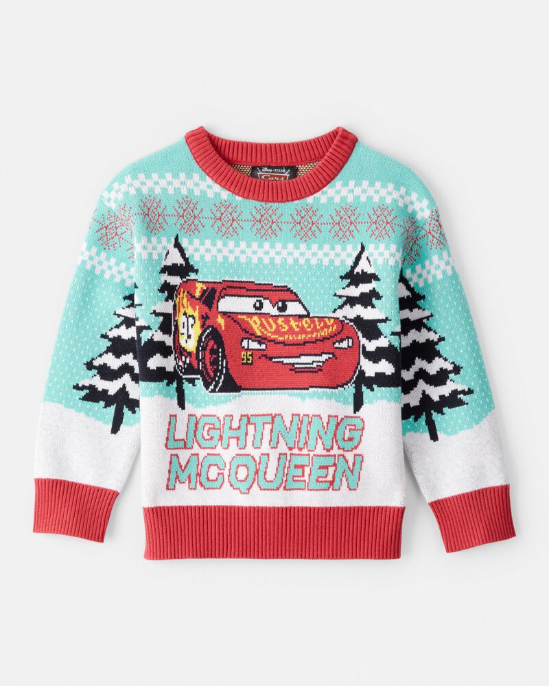 Toddler Boy Cars Lightning McQueen Christmas Sweater - Blue/Red, image 1 of 2 slides