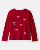 Girls Candy Cane Heart Print Long-Sleeve Graphic Tee - Red, image 1 of 3 slides