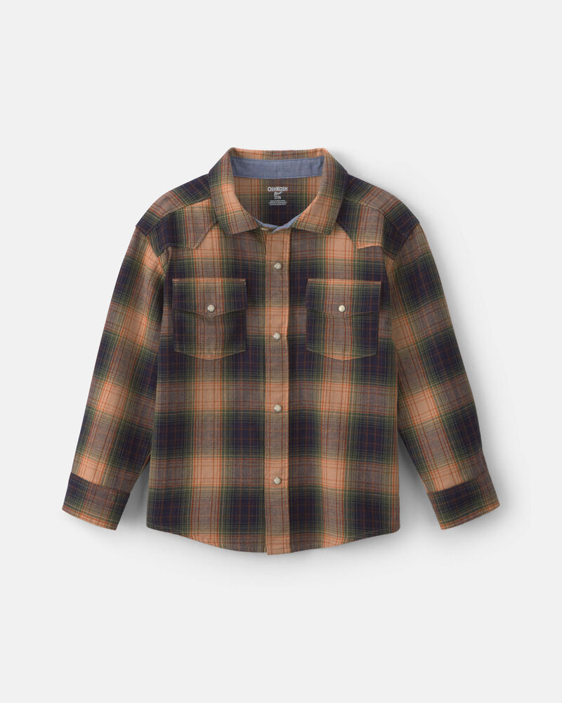 Gar&ccedil;ons - Chemise boutonn&eacute;e manches longues &agrave; carreaux &ndash; Brun, image 1 sur 6 diapositives