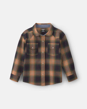Gar&ccedil;ons - Chemise boutonn&eacute;e manches longues &agrave; carreaux &ndash; Brun, 
