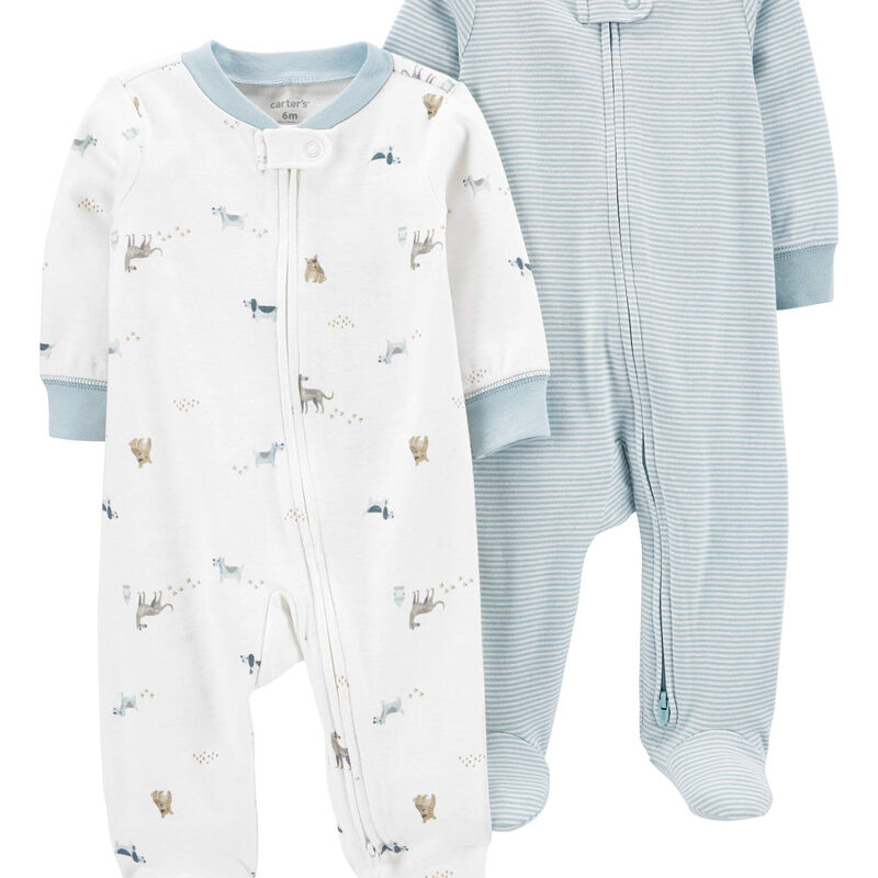 Blue/White Baby 2-Pack Zip-Up Sleeper Pyjamas | Carter’s Oshkosh Canada